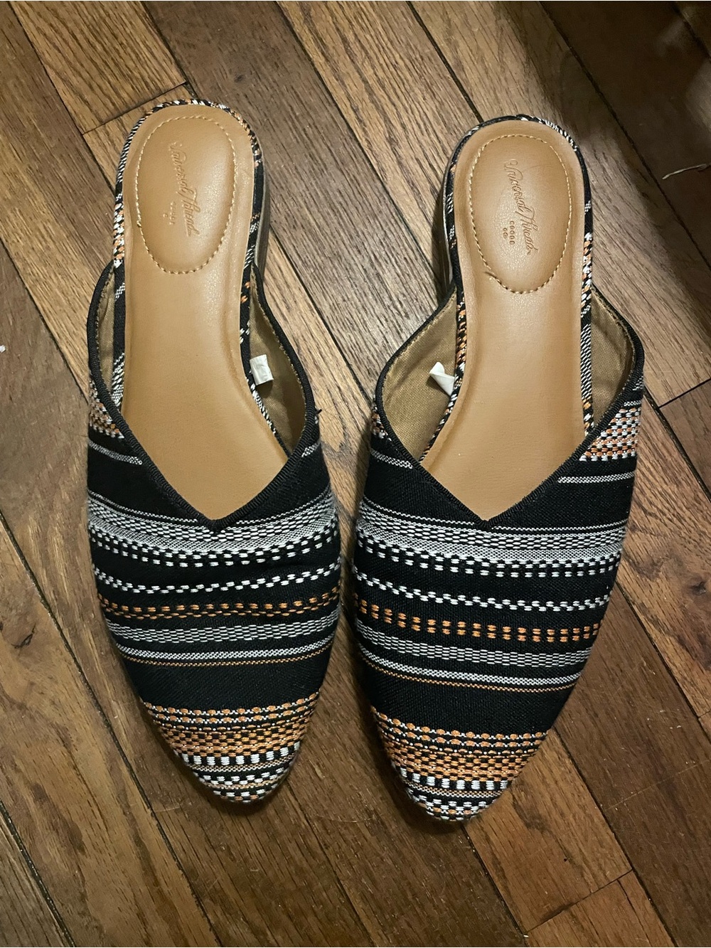 Universal Thread Black Multi-Stripe Pointed Slip-On Mules